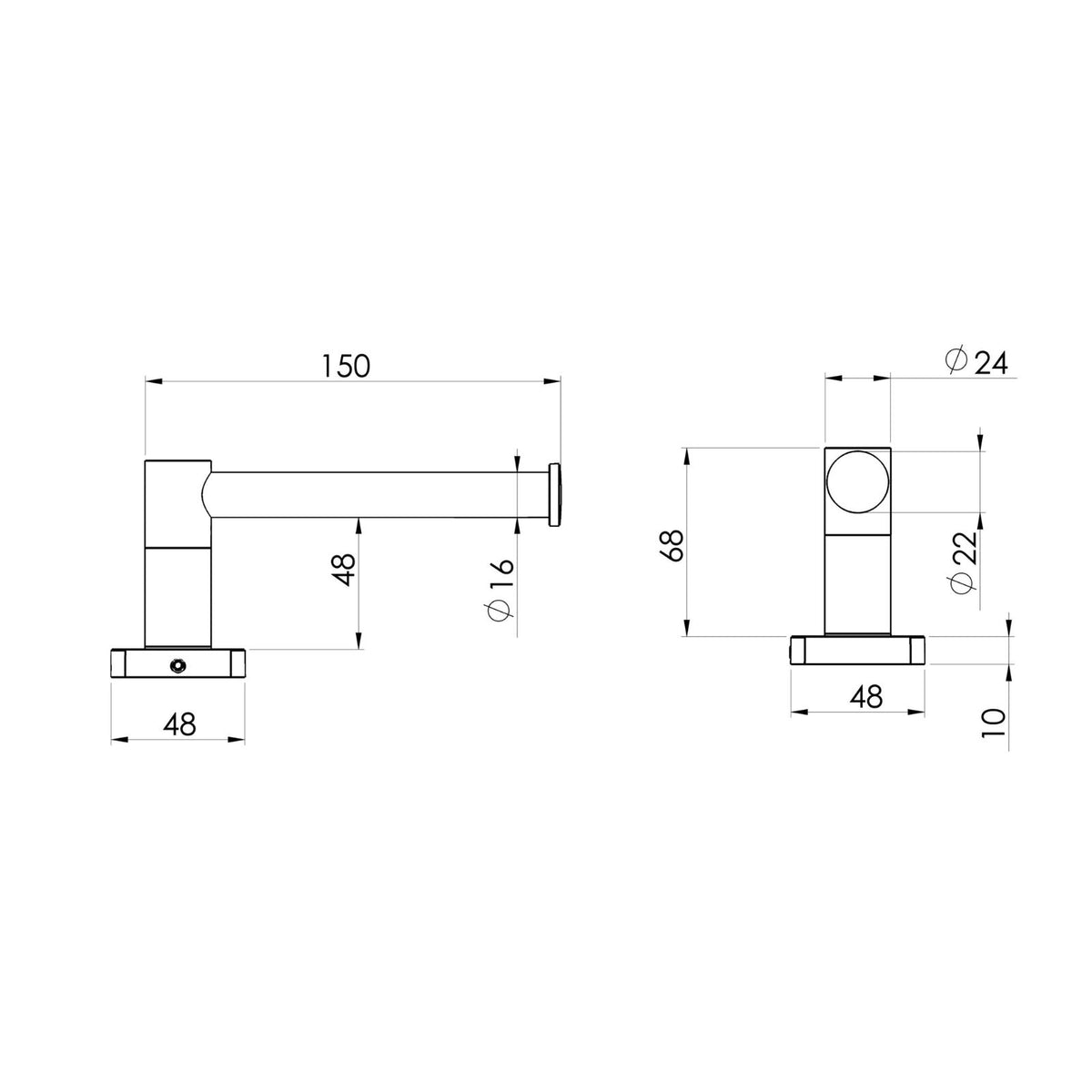 Technical Drawing Phoenix Radii SS 316 Toilet Roll Holder Square Plate RS892-51 - The Blue Space