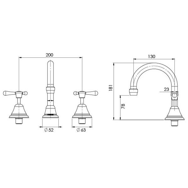 Phoenix Rhapsody Lever Basin Set Technical Drawing - The Blue Space