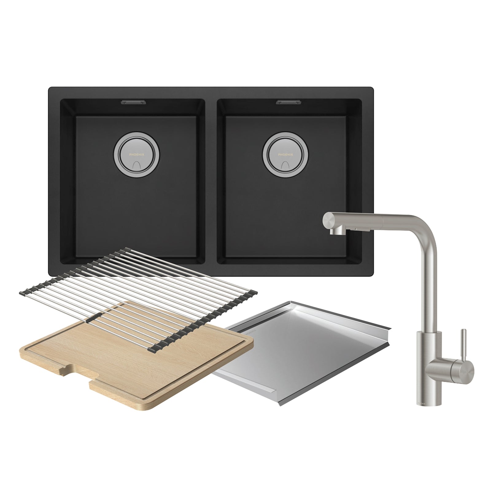 Phoenix Sink Package 1 - Matte Black Sink & Stainless Steel Mixer 312-2029-51 - The Blue Space
