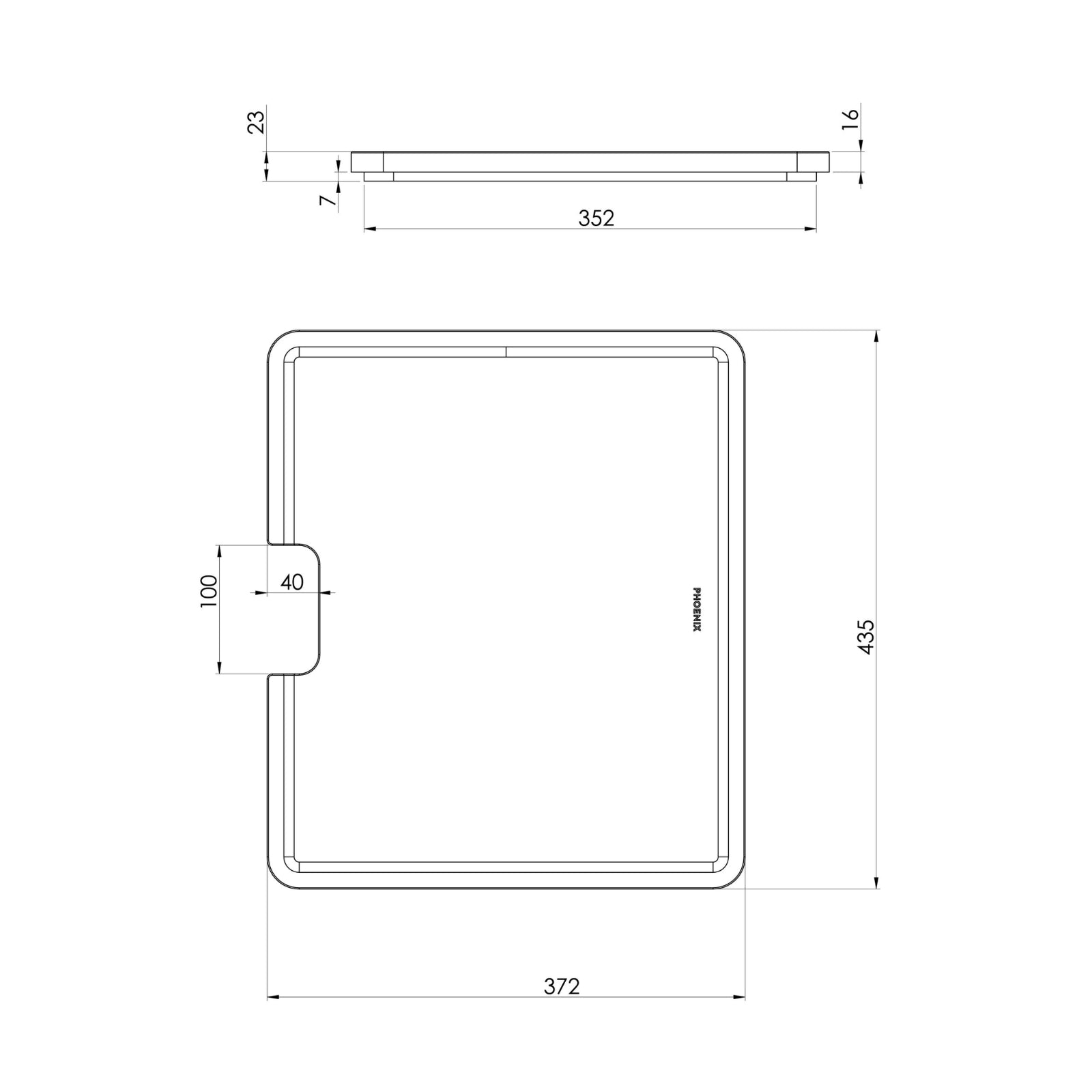 Chopping Board Technical Drawing Phoenix Sink Package 1 - Matte Black Sink & Stainless Steel Mixer 312-2029-51 - The Blue Space