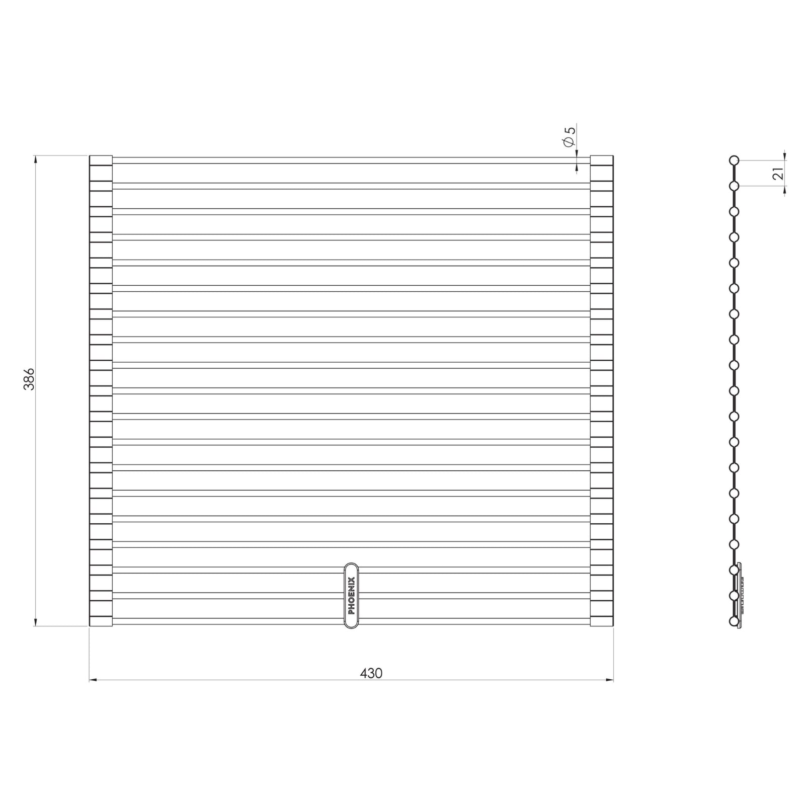 Roller Mat Technical Drawing Phoenix Sink Package 1 - Matte Black Sink & Stainless Steel Mixer 312-2029-51 - The Blue Space