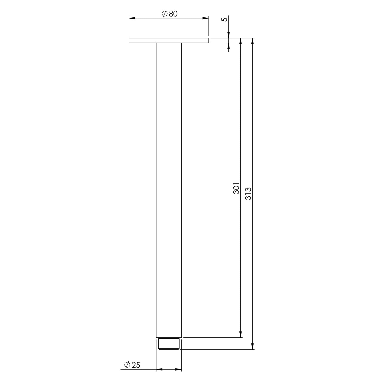 Technical Drawing Phoenix Vivid Ceiling Arm 300mm - Brushed Bronze V544-24 - The Blue Space