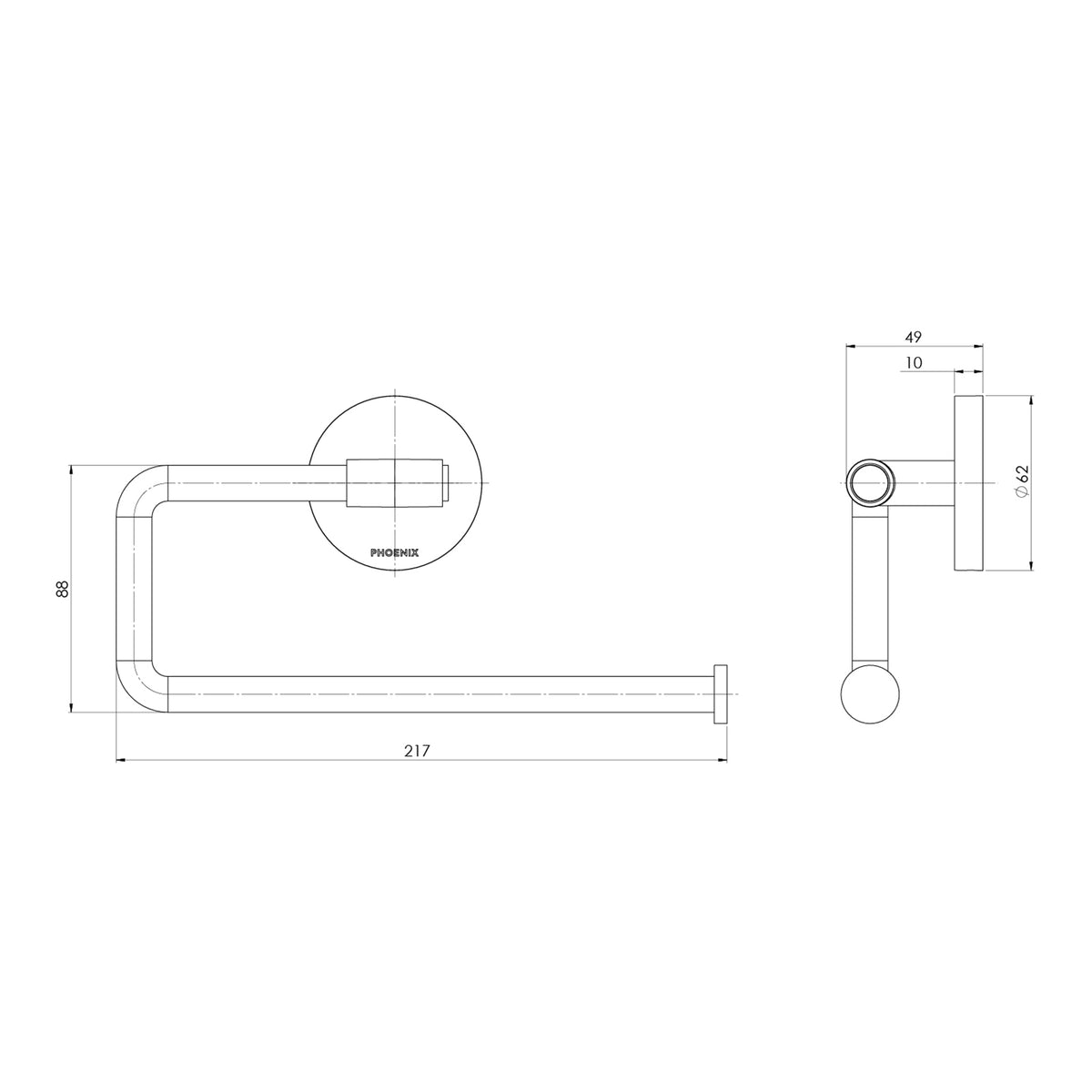 Technical Drawing Phoenix Vivid MKII Hand Towel Holder - Brushed Gold 146-8500-12