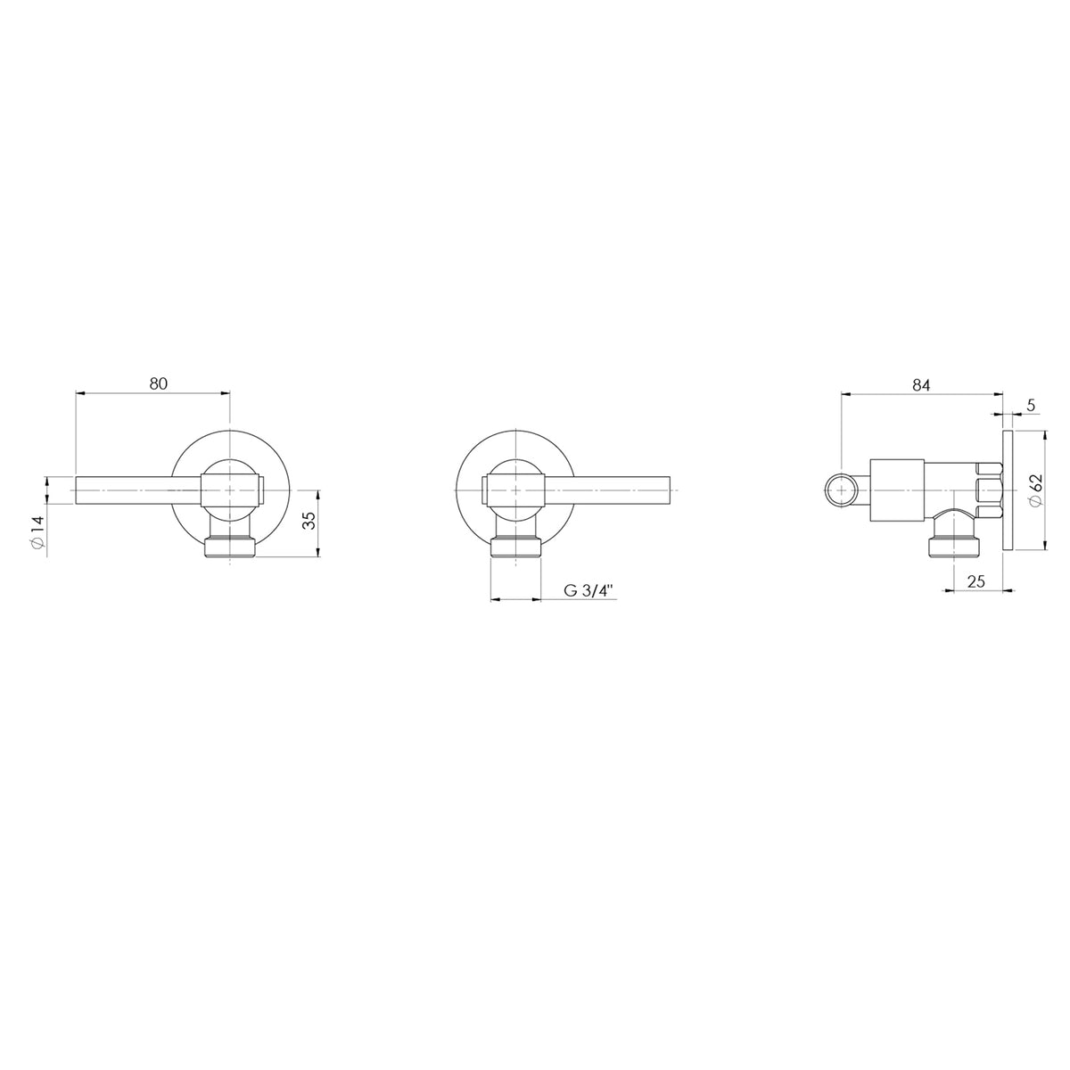 Technical Drawing Phoenix Vivid MKII Washing Machine Stops - Chrome 146-0610-00-1 - The Blue Space