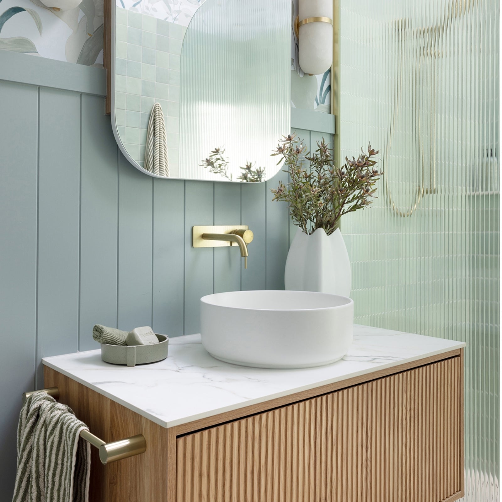 Lifestyle 4 Phoenix Vivid Slimline SwitchMix Wall Basin / Bath Mixer Set 180mm Brushed Gold (Complete Kit) VS2810-12-1-KIT - The Blue Space