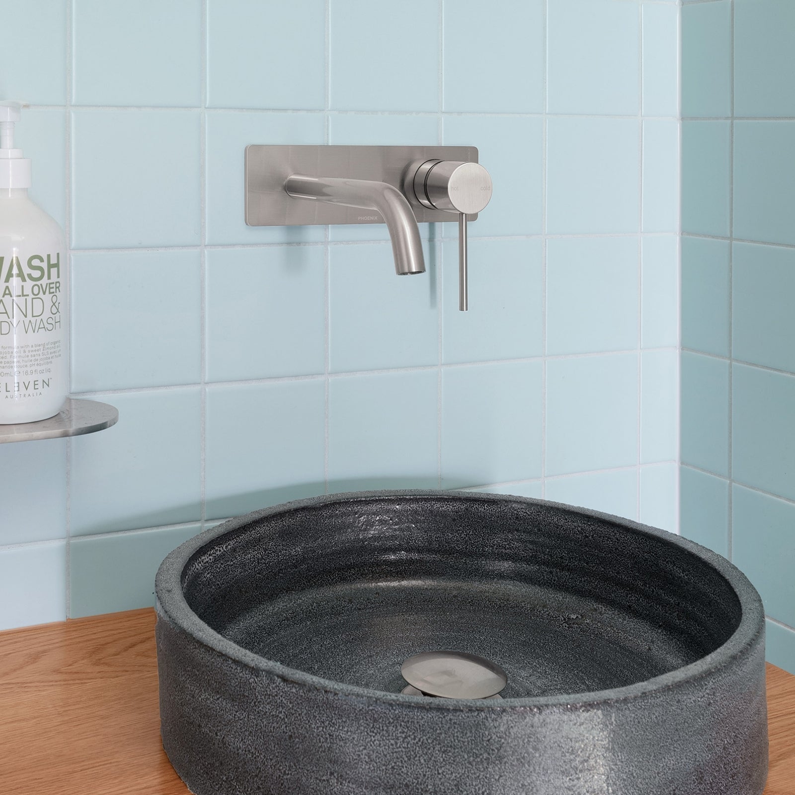 Lifestyle 1 Phoenix Vivid Slimline SwitchMix Wall Basin / Bath Mixer Set 180mm Brushed Nickel (Complete Kit) VS2810-40-1-KIT - The Blue Space