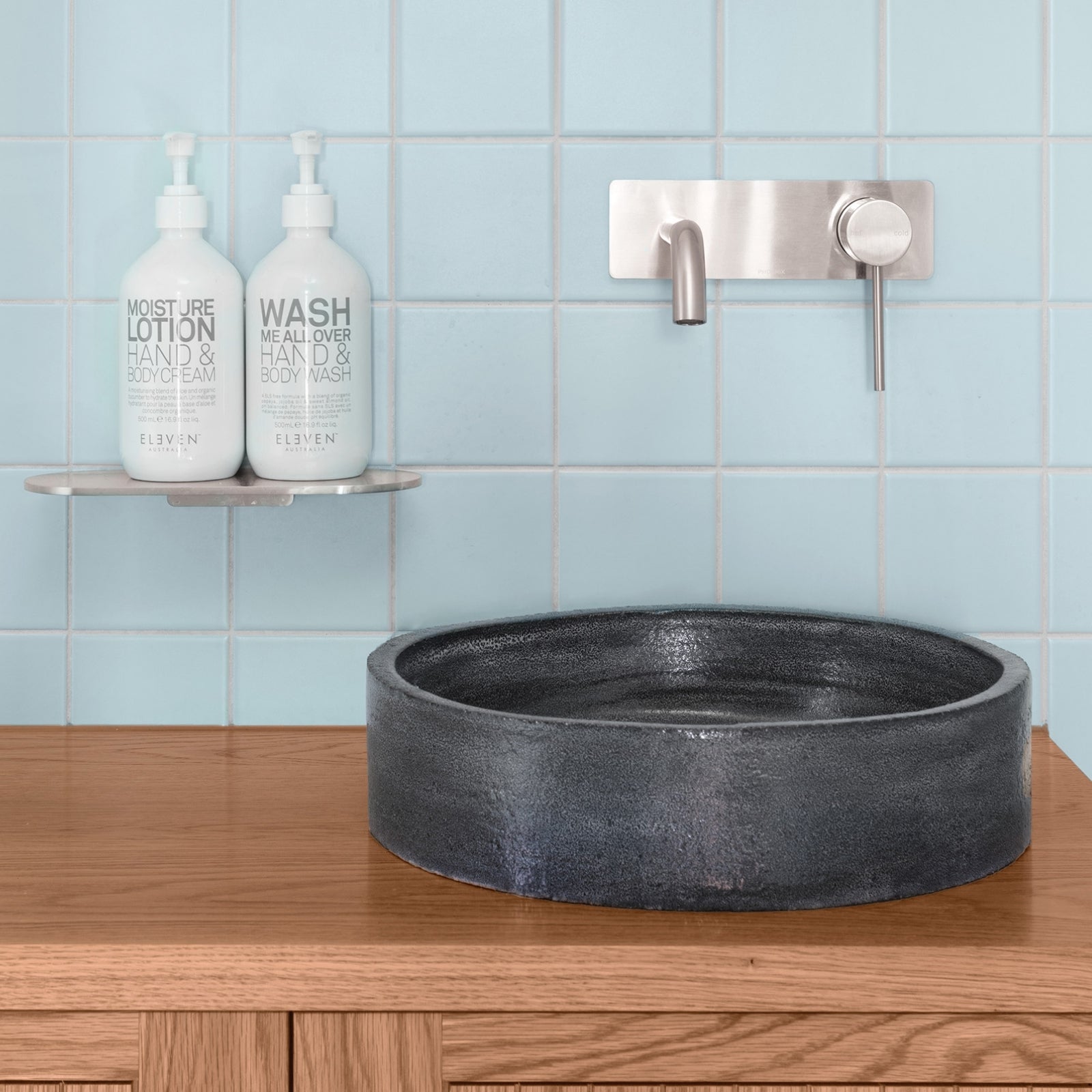 Lifestyle 2 Phoenix Vivid Slimline SwitchMix Wall Basin / Bath Mixer Set 180mm Brushed Nickel (Complete Kit) VS2810-40-1-KIT - The Blue Space