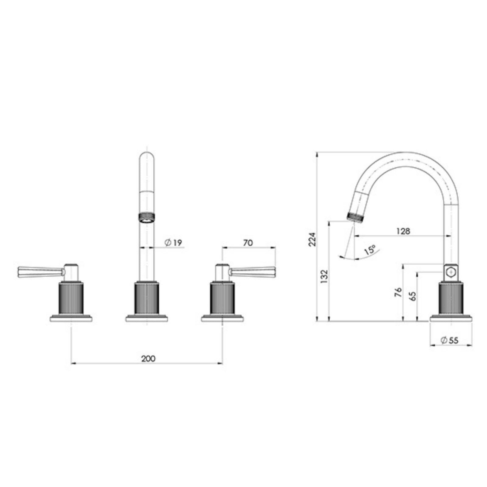 Technical Drawing Phoenix Wiltern Basin Set - Brushed Gold 144-1030-12-1 - The Blue Space