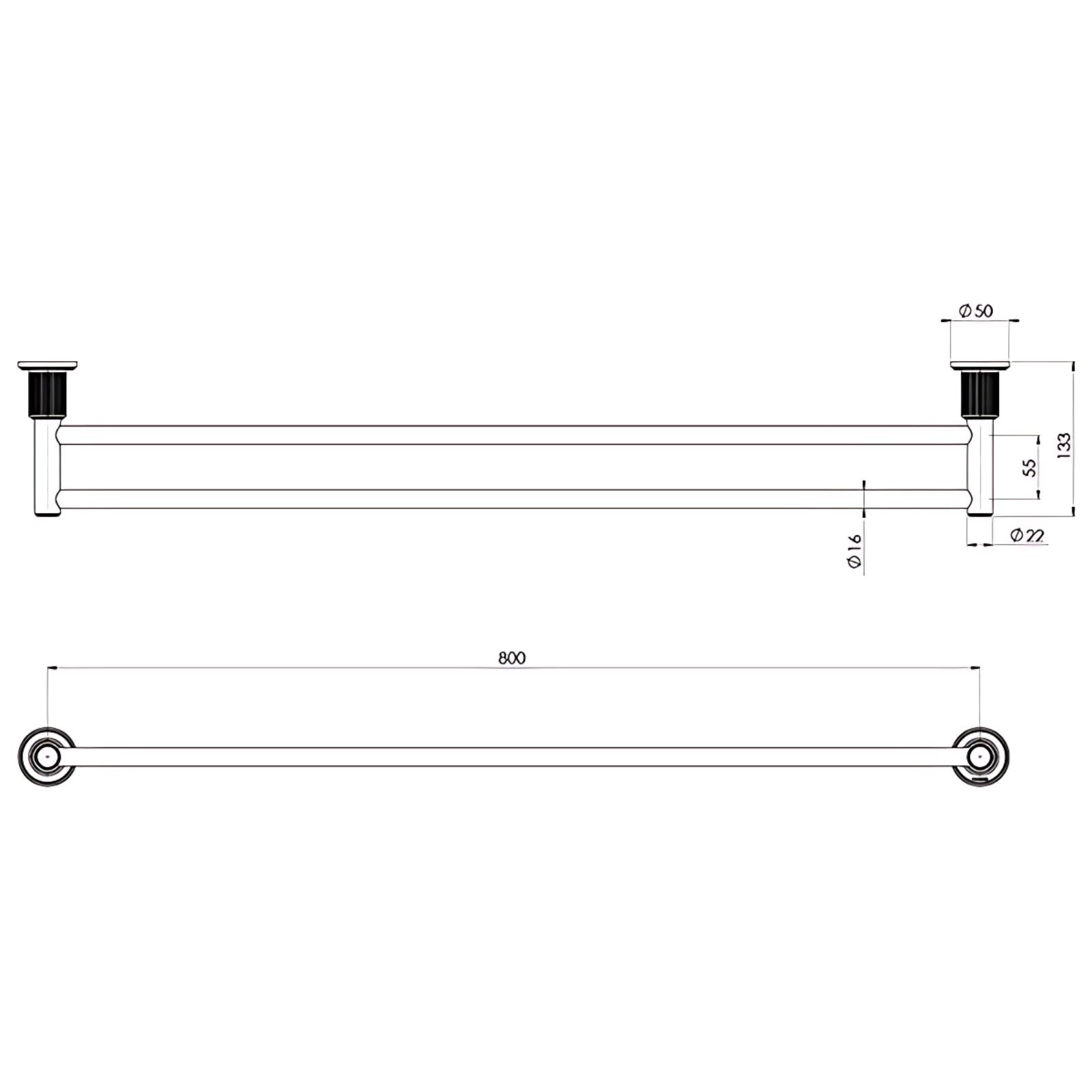 Technical Drawing Phoenix Wiltern Double Towel Rail 800mm Brushed Gold 144-8130-12 - The Blue Space