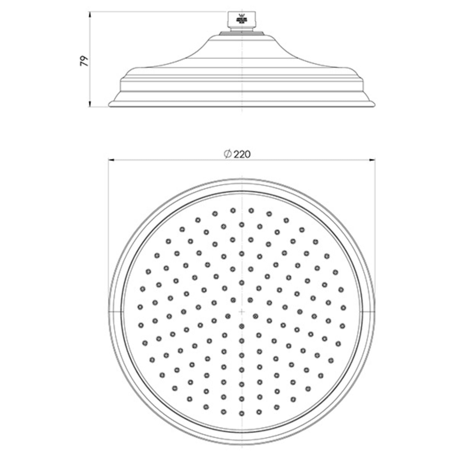 Technical Drawing Phoenix Wiltern Shower Rose Brushed Nickel 144-5000-40 - The Blue Space