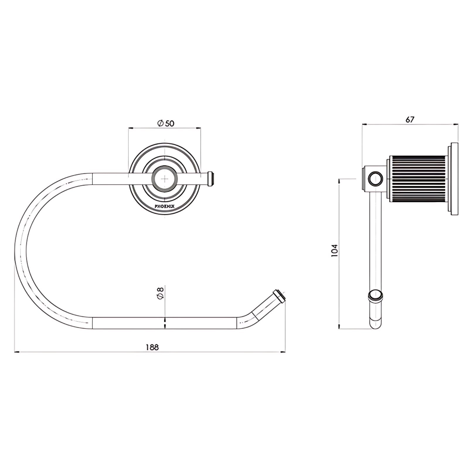Technical Drawing Phoenix Wiltern Toilet Roll Holder Brushed Gold 144-8200-12 - The Blue Space