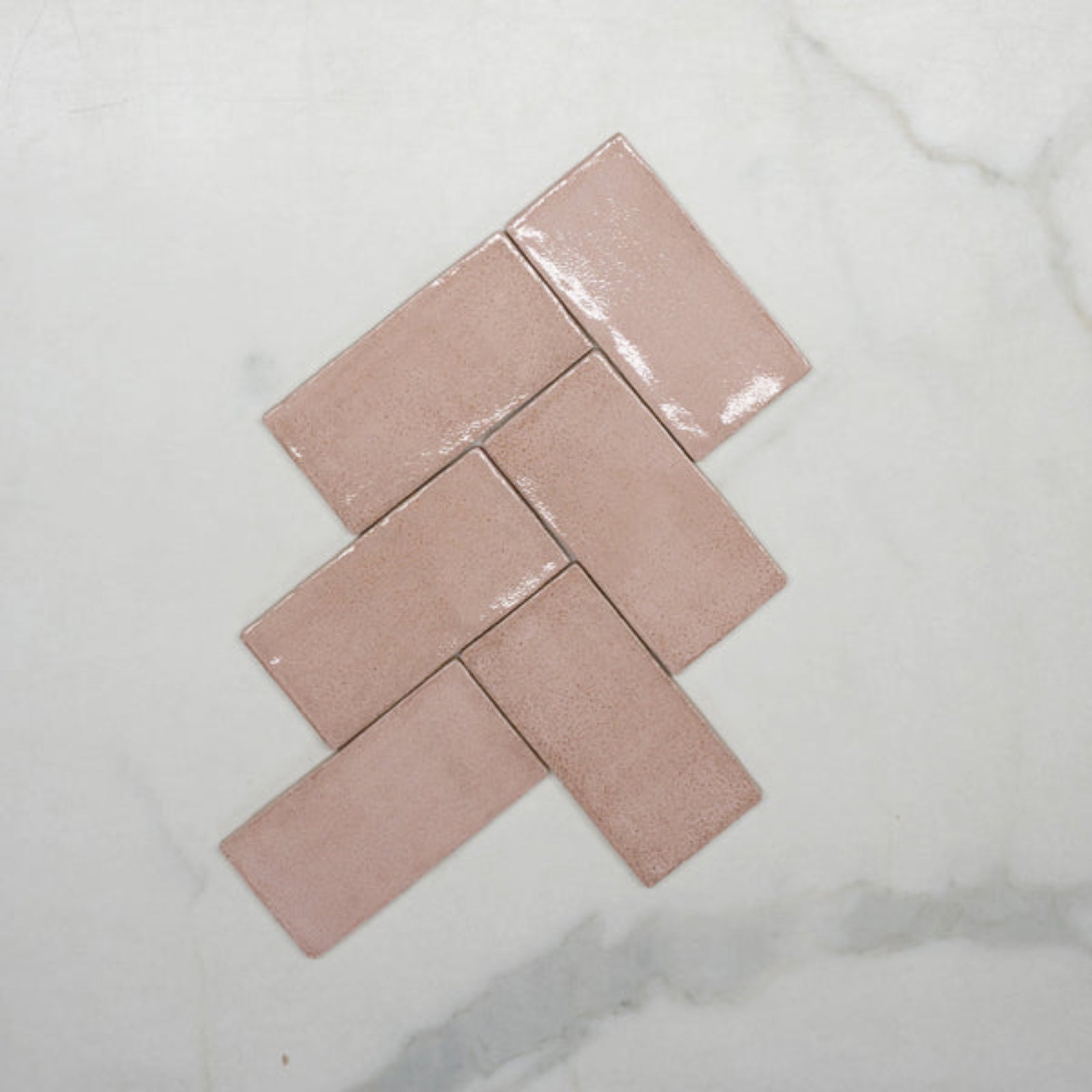 Fishbone No Hand Pink Dianna Hand Made Subway Tile 75 x 150 x 9mm Spanish Ceramic - The Blue Space