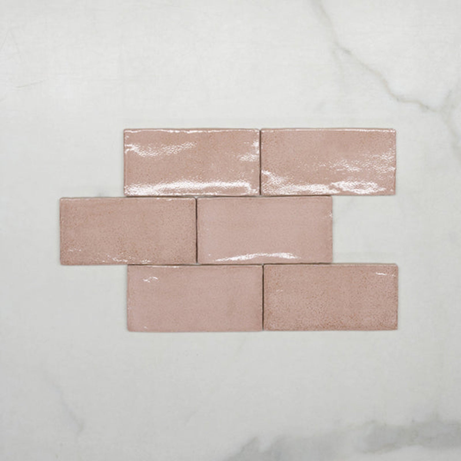 Pattern No Hand Pink Dianna Hand Made Subway Tile 75 x 150 x 9mm Spanish Ceramic - The Blue Space