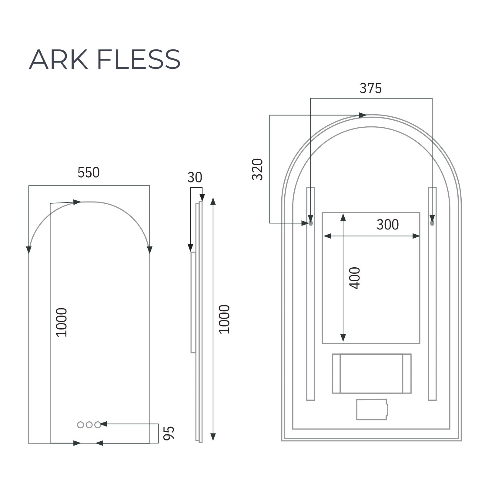 Radiant Ark Frameless LED Mirror 1000mm - 1800mm FLESSARK55100 - The Blue Space