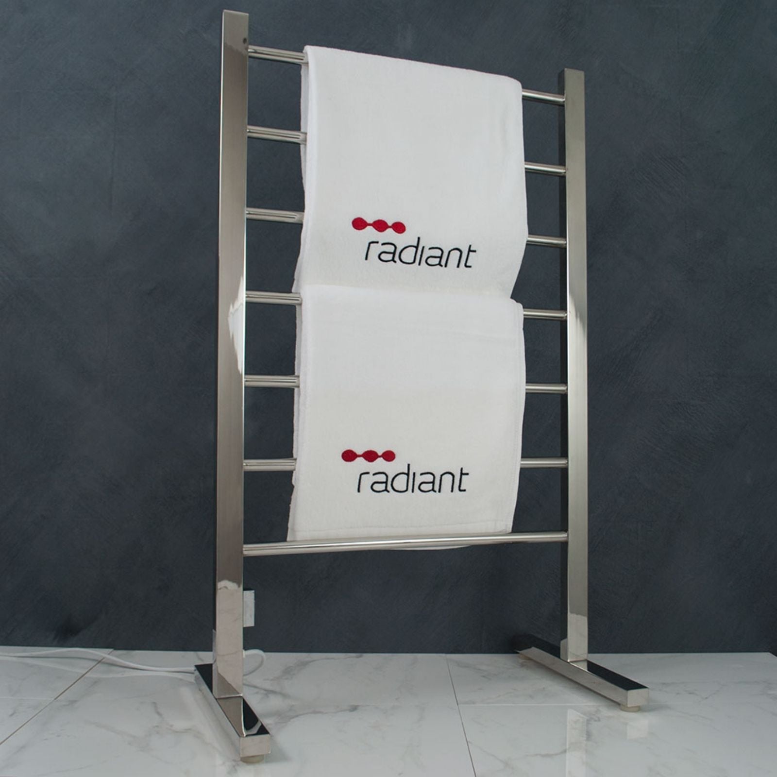 Lifestyle 3 Radiant Heated Floor-standing Towel Rail 600 X 1000mm Mirror Polished FSTR01 - The Blue Space
