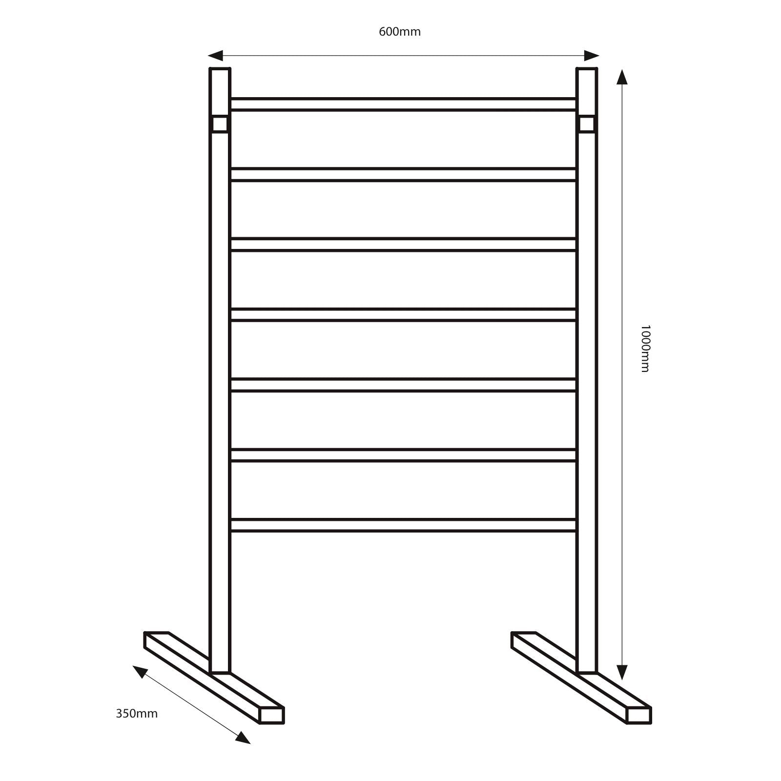 Technical Drawing Radiant Heated Floor-standing Towel Rail 600 X 1000mm Mirror Polished FSTR01 - The Blue Space