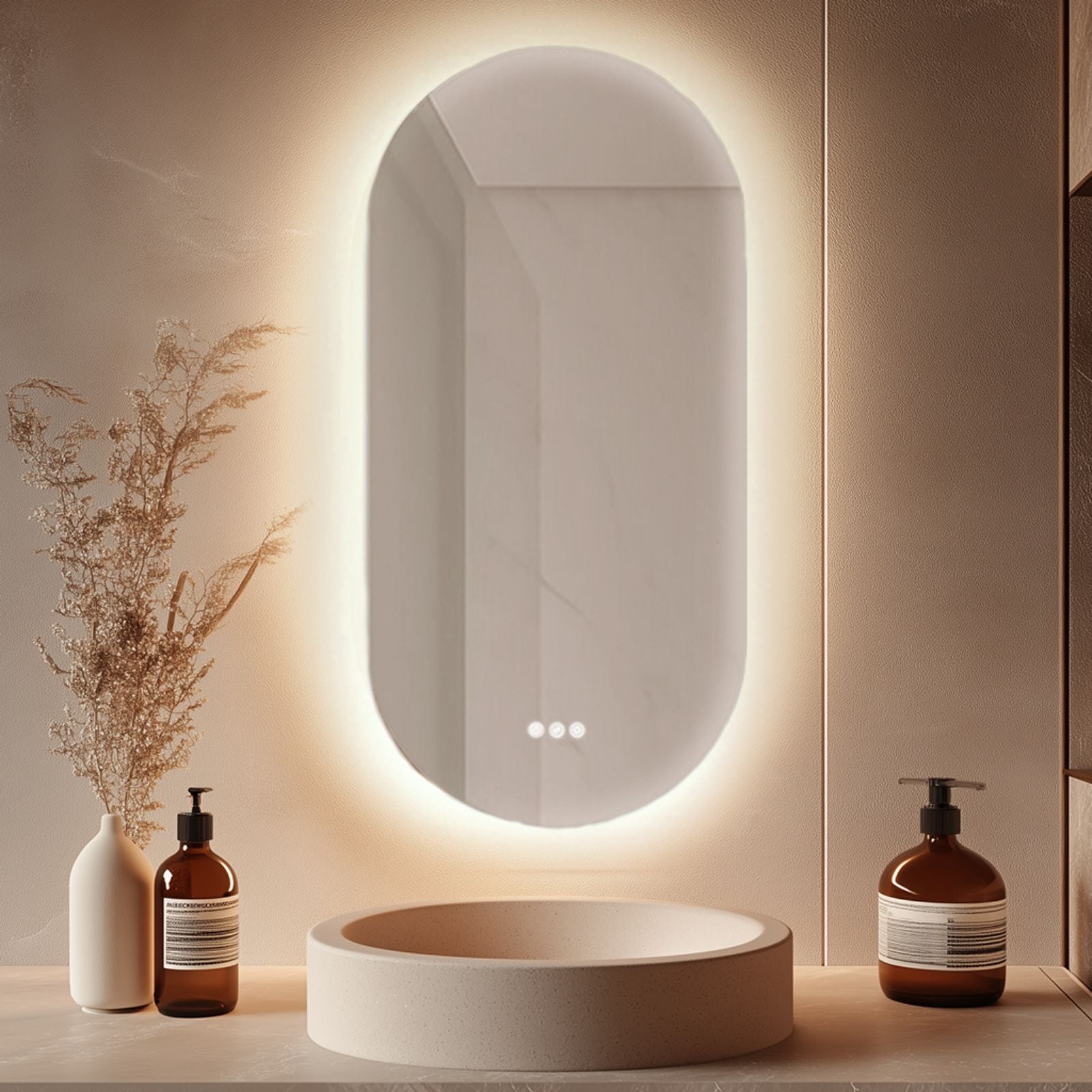 Lifestyle Radiant Kapsel 500mm x 1000mm Frameless LED Mirror FLESSKAP50100 - The Blue Space