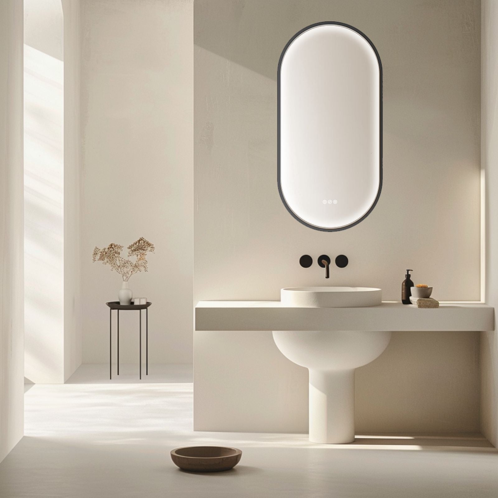 Lifestyle Radiant Kapsel 500mm x 1000mm LED Mirror - Black BLKKAP50100 - The Blue Space