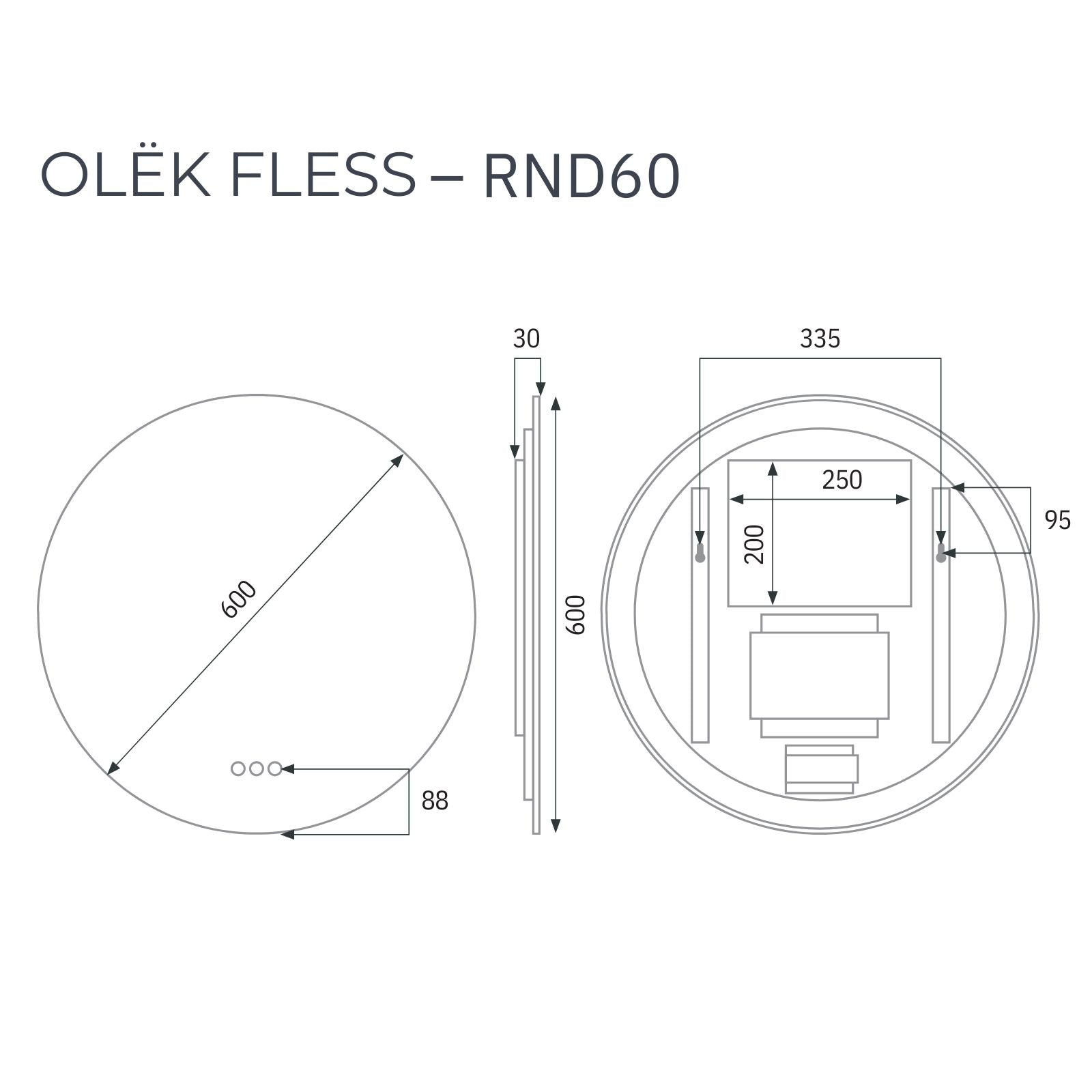 Radiant Olek Frameless LED Mirror 600mm - 1200mm FLESSRND60 - The Blue Space