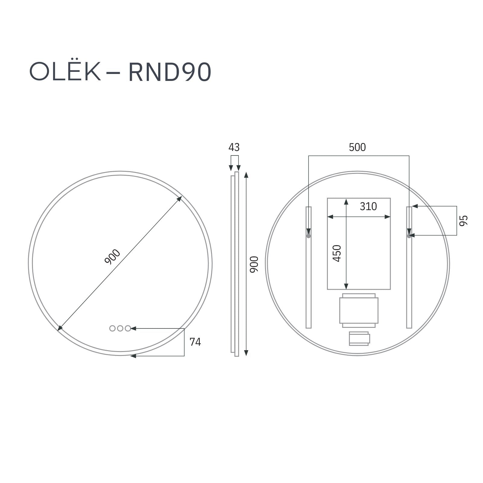Radiant Olek LED Mirror 600mm - 900mm - Black BLKRND90 - The Blue Space