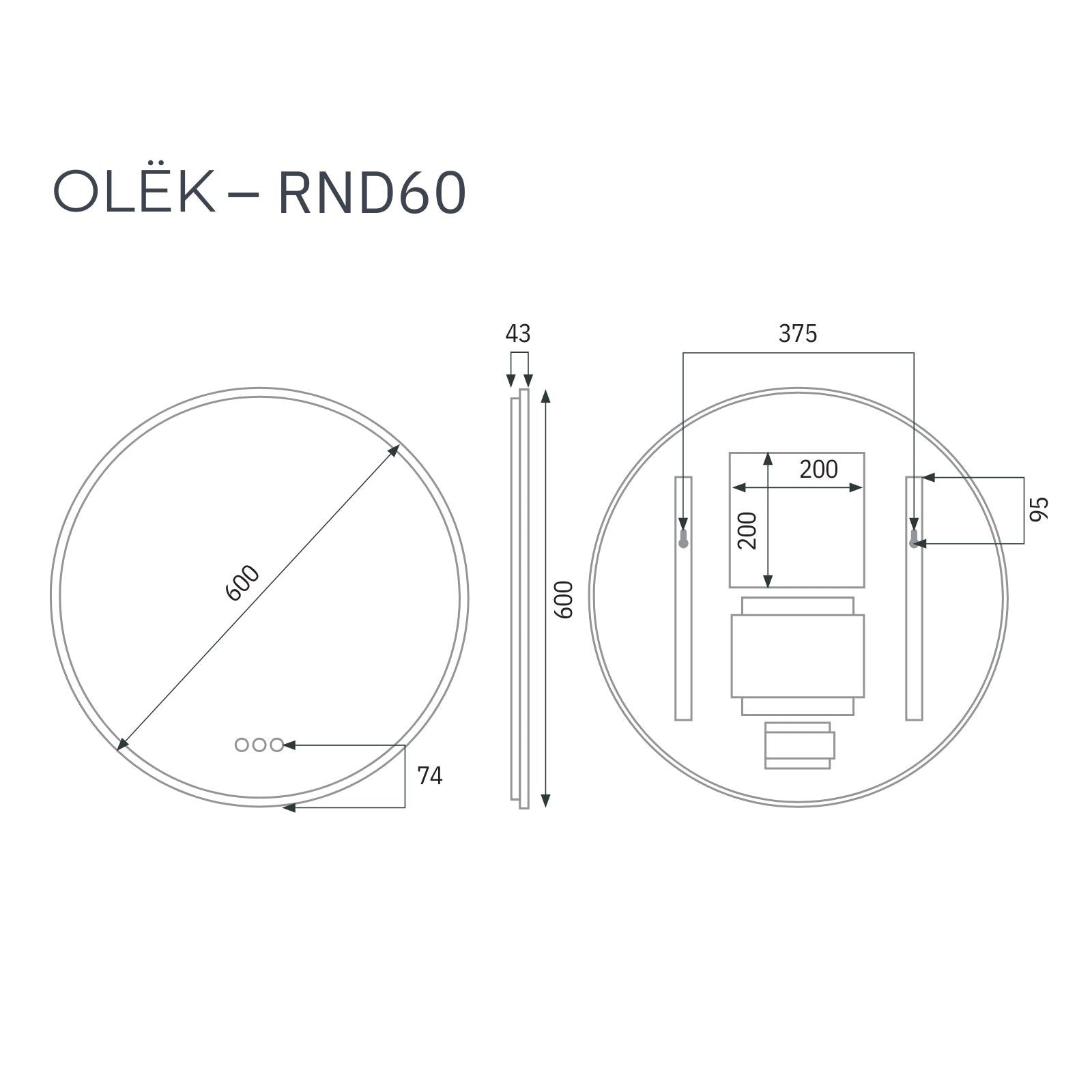 Radiant Olek LED Mirror 600mm - 900mm - White WHTRND60 - The Blue Space
