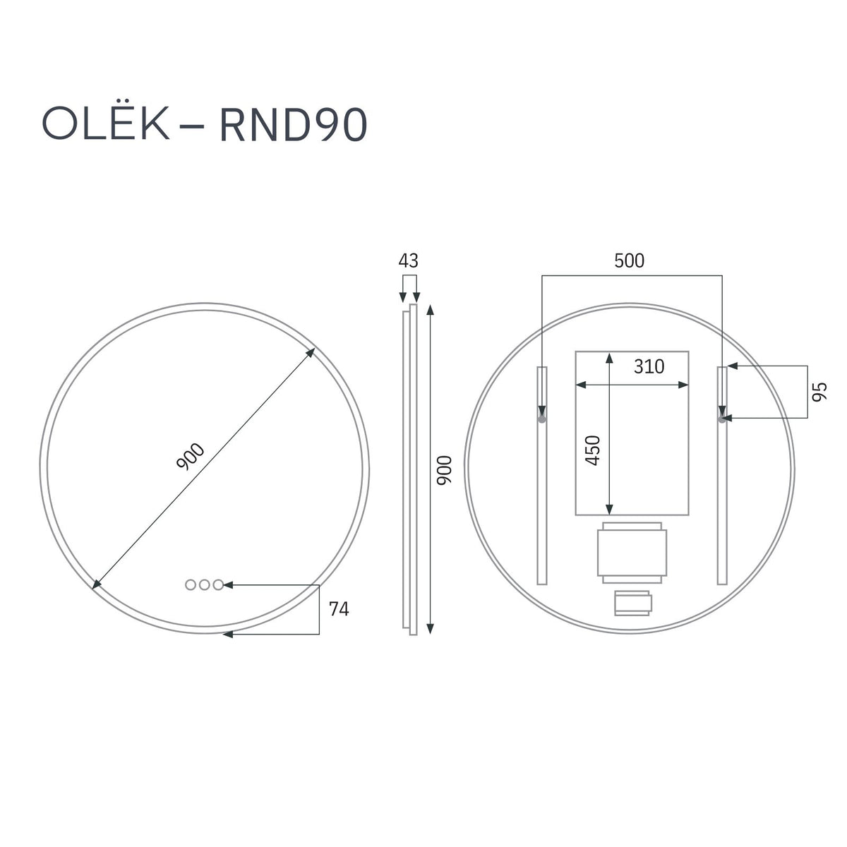 Radiant Olek LED Mirror 600mm - 900mm - White WHTRND90 - The Blue Space
