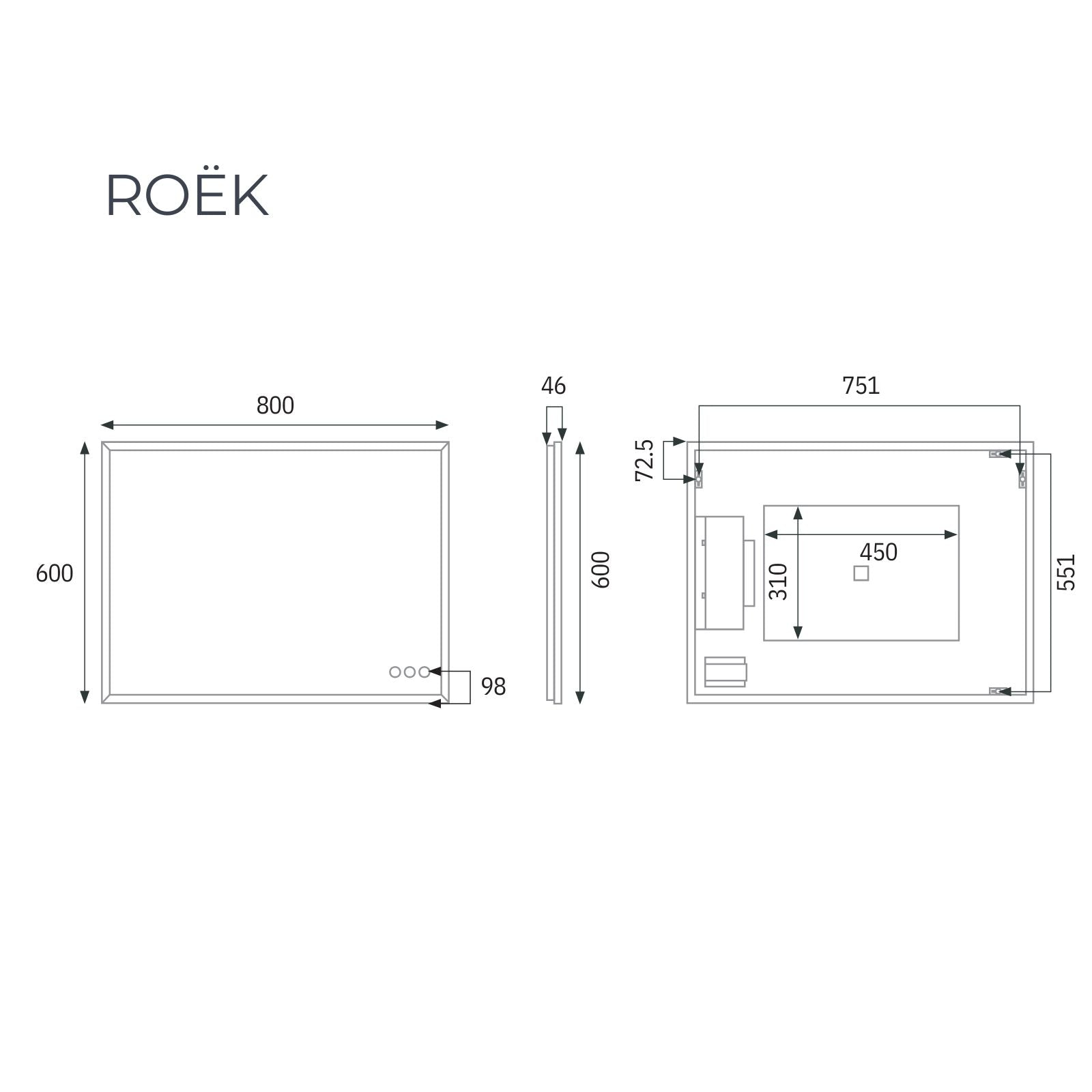 Radiant Roek 600mm x 800mm LED Mirror - Black BLK6080 - The Blue Space