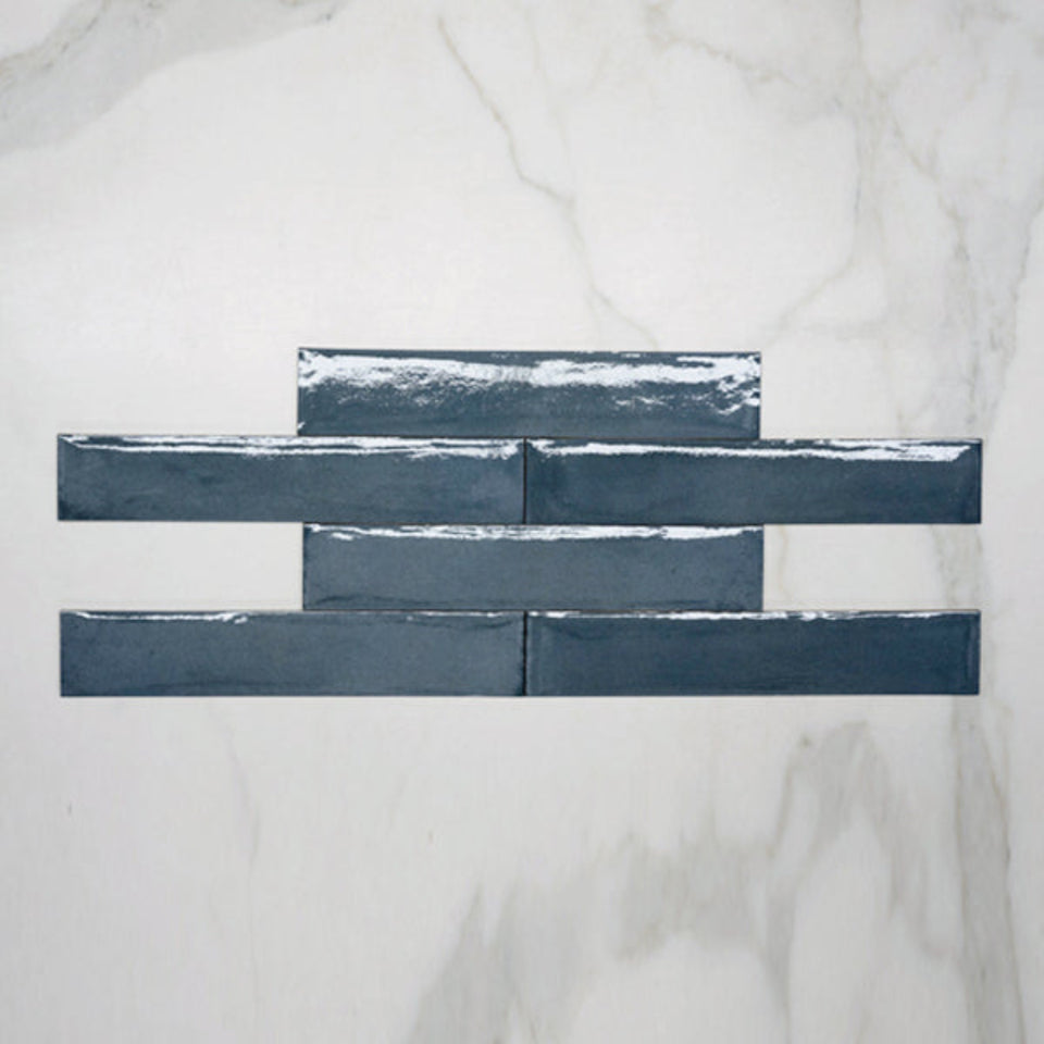 Sea Blue Theo Subway Tile 75 x 400mm Italian Porcelain