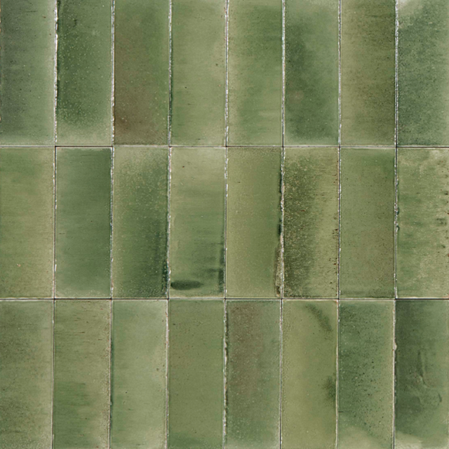 Sicily Giada Green Gloss Bejmat Cushioned Edge Porcelain Tile 50x150mm | The Blue Space