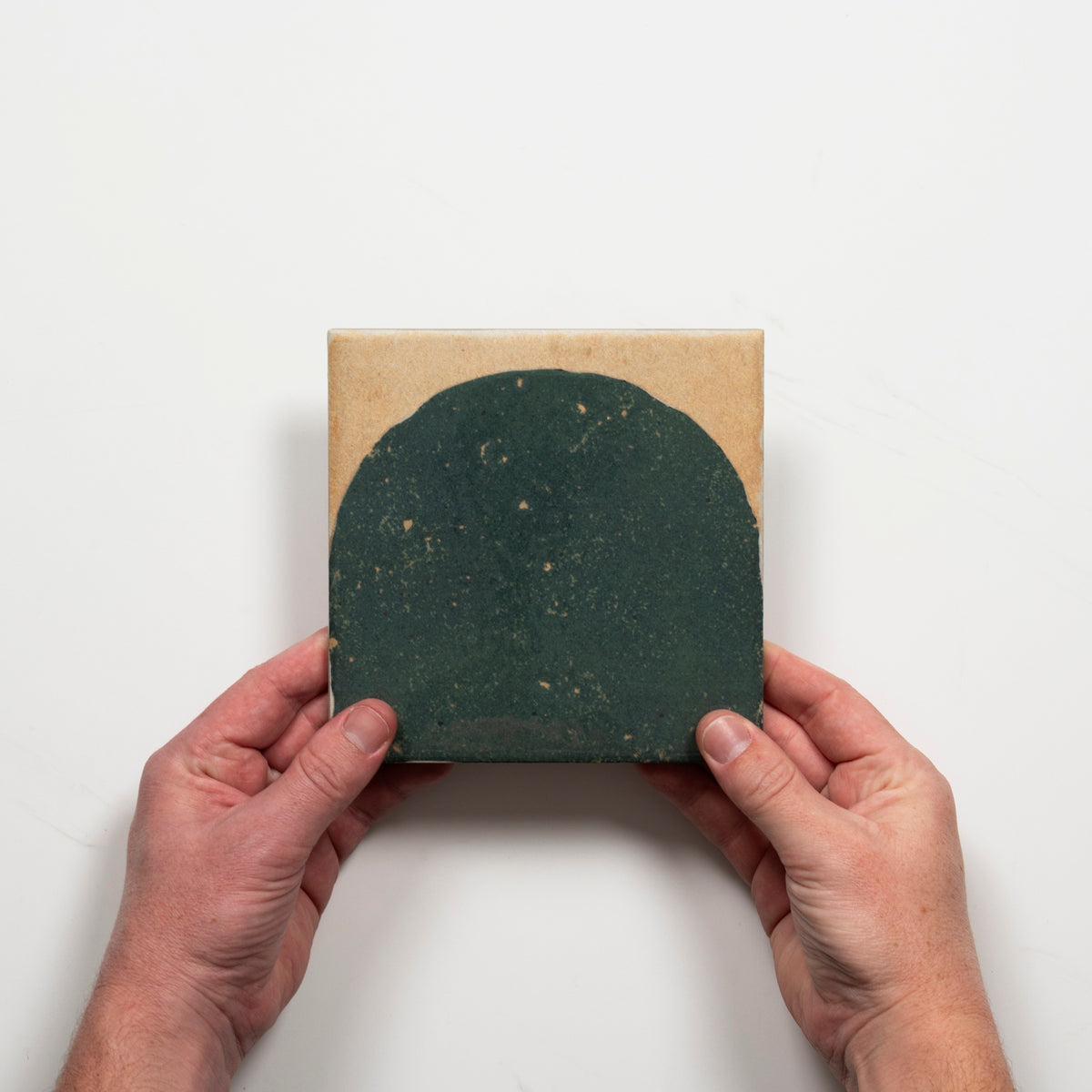 SIngle With Hand Soluna Arc Green Porcelain Tile 150 x 150mm ALTGRD - The Blue Space