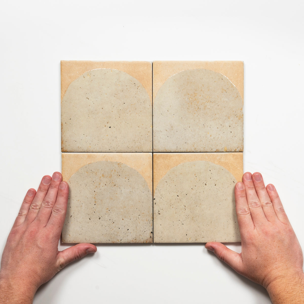 Pattern Lay with Hand Soluna Arc Khaki Porcelain Tile 150 x 150mm ATLKHD - The Blue Space