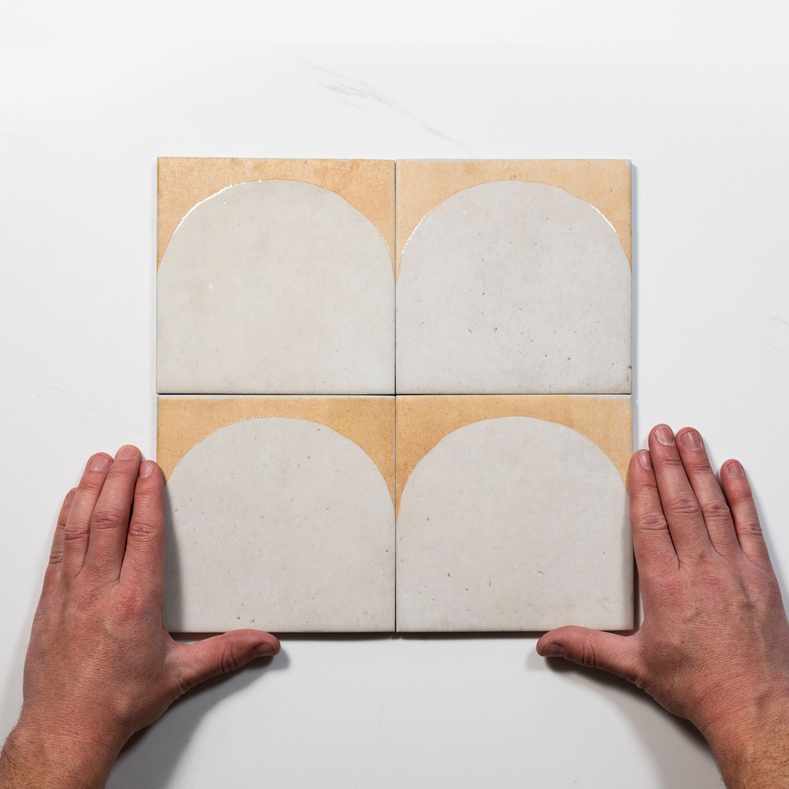 Pattern Lay With Hand Soluna Arc White Porcelain Tile 150 x 150mm ATLWHD - The Blue Space