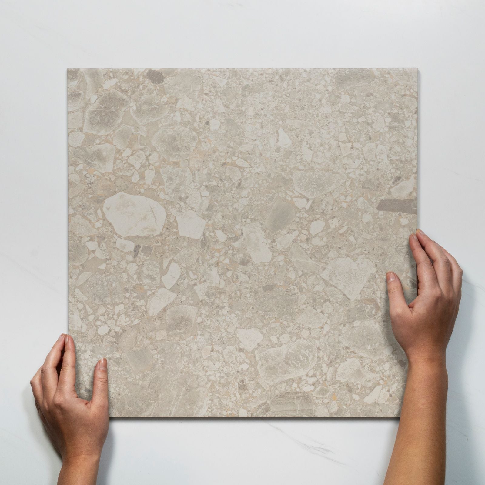 Single With Hand Southside Beige Terrazzo Matte P2 Porcelain Tile 450 x 450mm 45STUBEM - The Blue Space