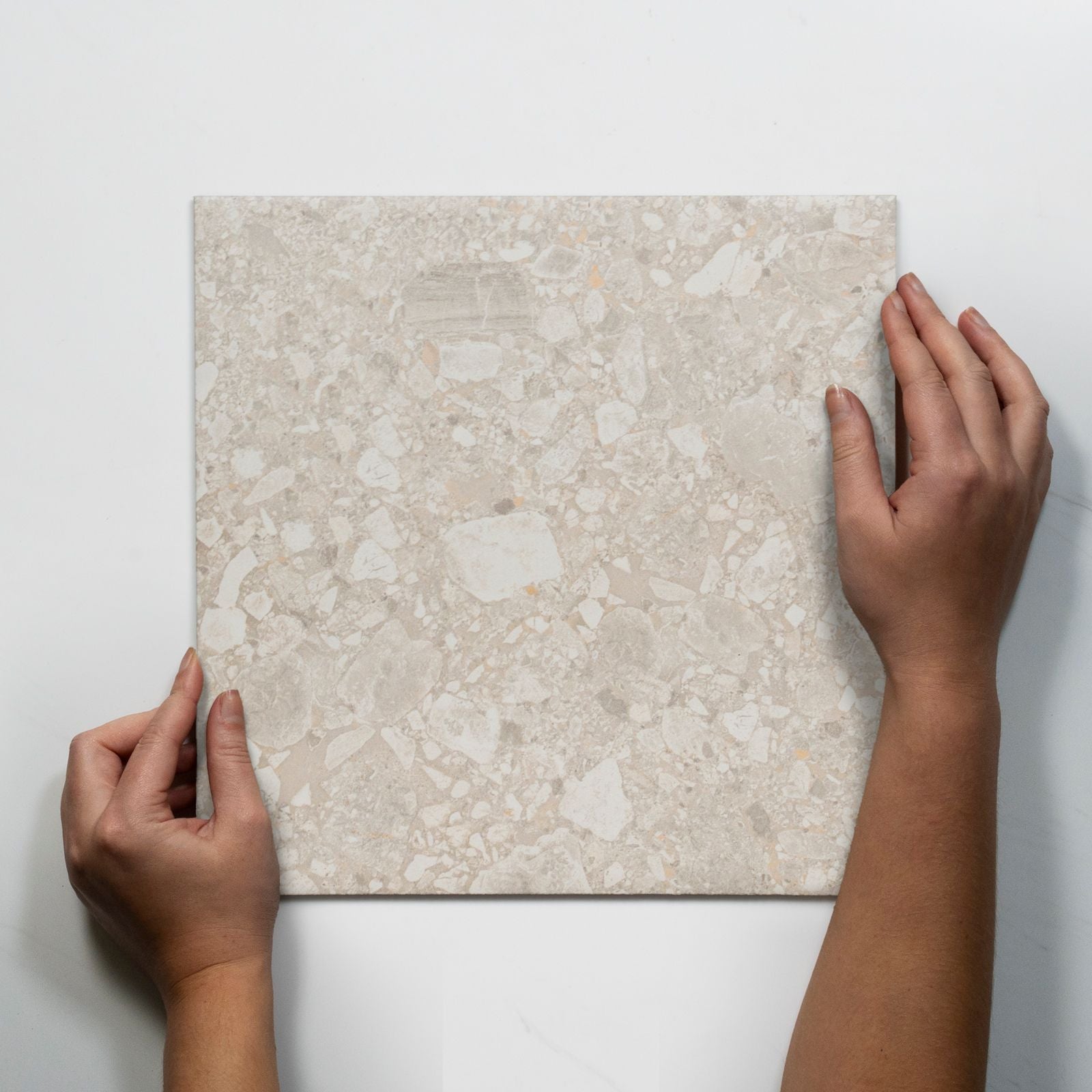 Single With Hand Southside Beige Terrazzo Matte P3 Porcelain Tile 300 x 300mm 3STUBEM - The Blue Space