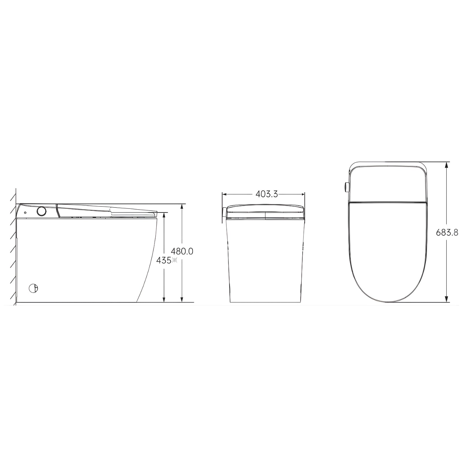 Technical Drawing St George Brighton Smart Toilet (Intelligent Bidet Toilet) ST-ZTT-400 - The Blue Space