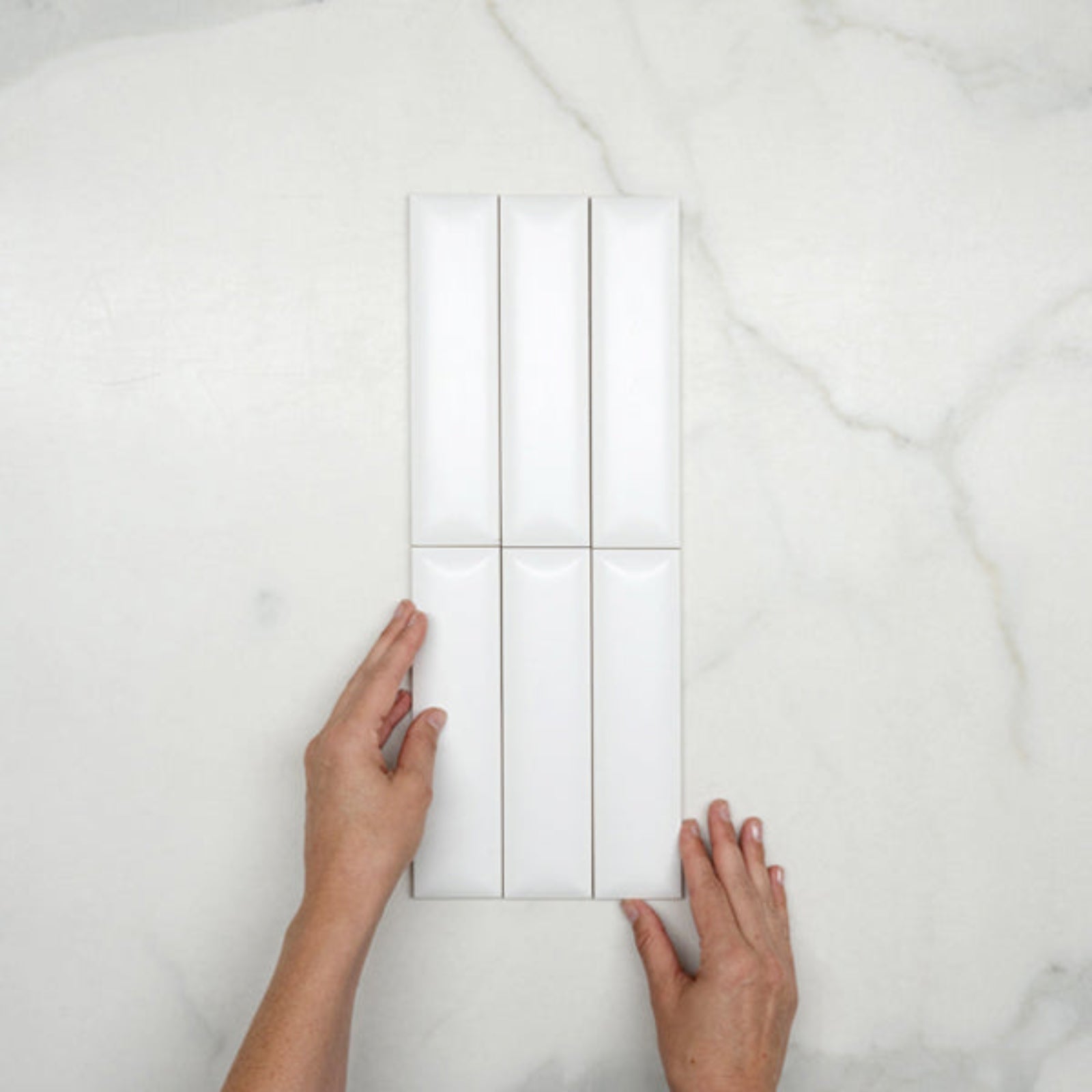 Faces With Hand Sunset Bianco White Satin Dune Ceramic Tile 50x200mm - The Blue Space