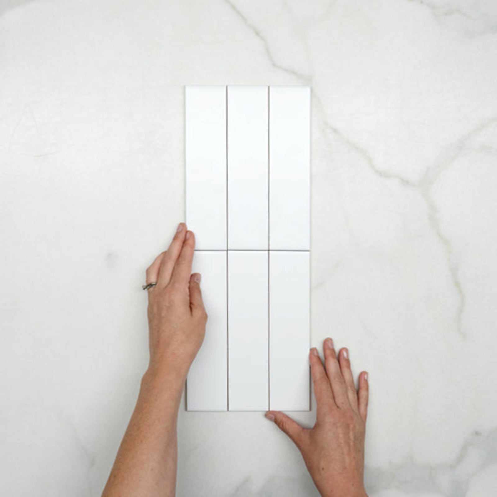 Faces With Hand Sunset Bianco White Satin Flat Ceramic Tile 50x200mm - The Blue Space
