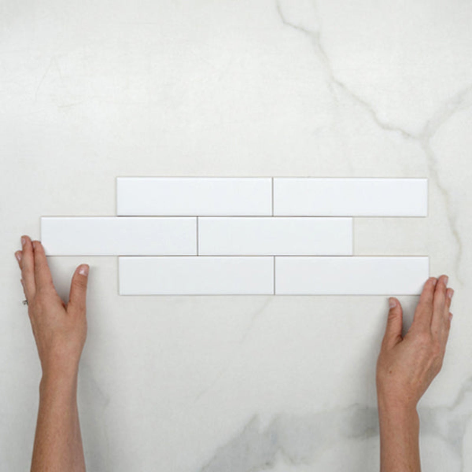 Pattern With Hand Sunset Bianco White Satin Flat Ceramic Tile 50x200mm - The Blue Space