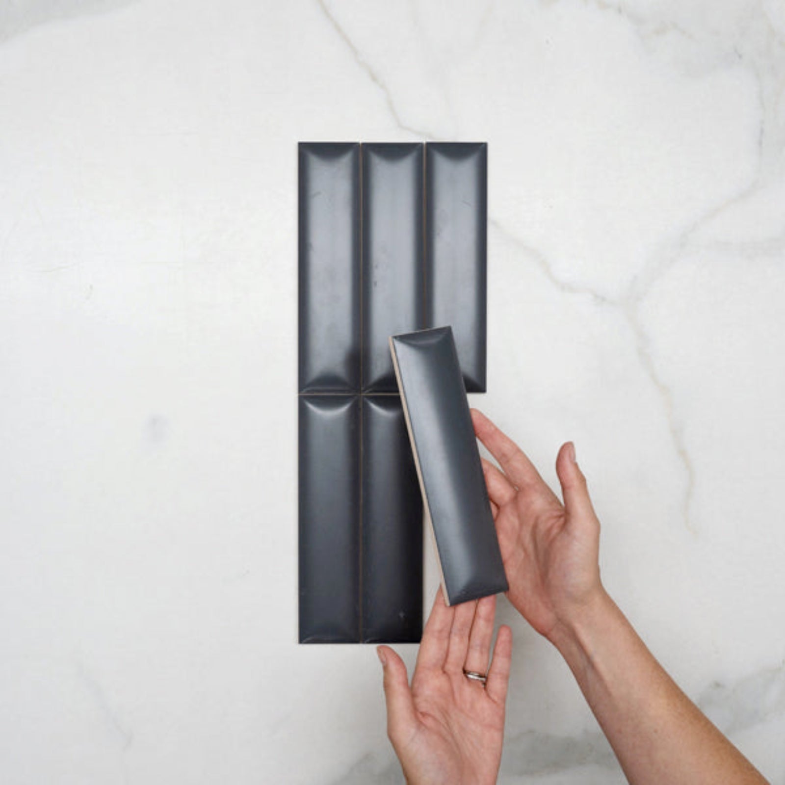 Looks With Hand Sunset Iron Grey Satin Dune Ceramic Tile 50x200mm PEQGYD520 - The Blue Space