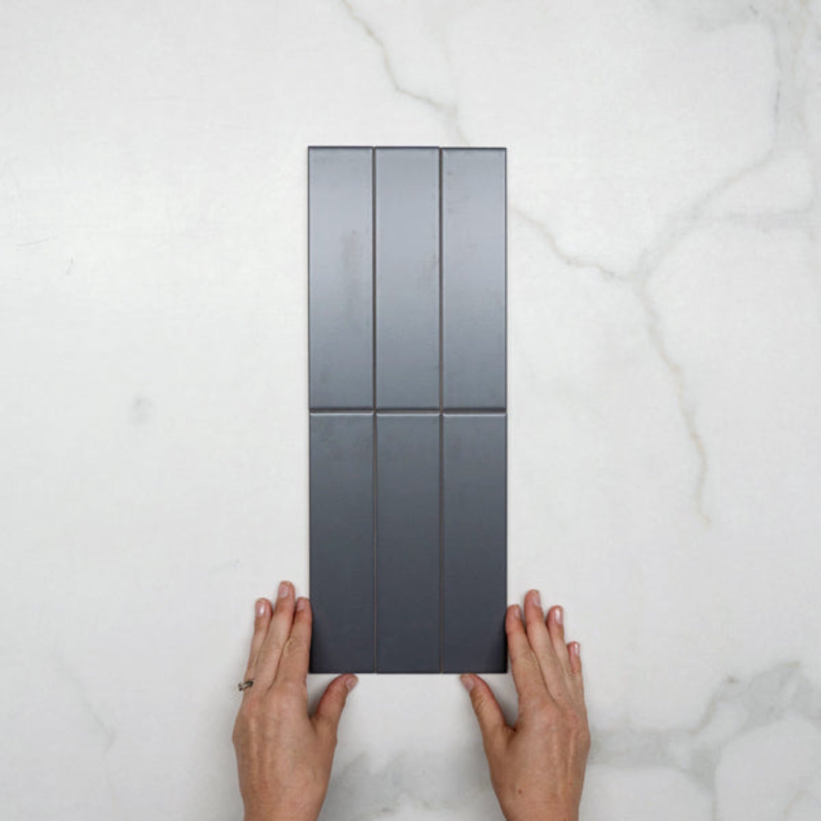 Faces With Hand Sunset Iron Grey Satin Flat Ceramic Tile 50x200mm - The Blue Space