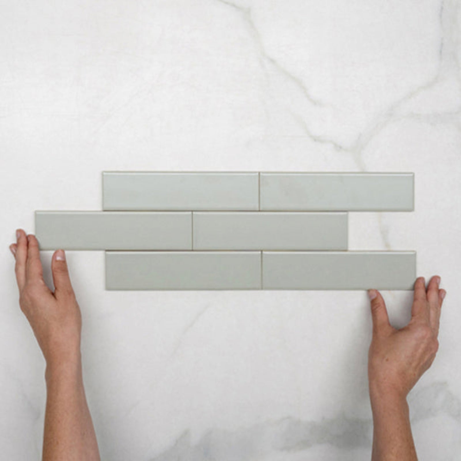 Pattern With Hand Sunset Sage Avocado Satin Flat Ceramic Tile 50x200mm - The Blue Space