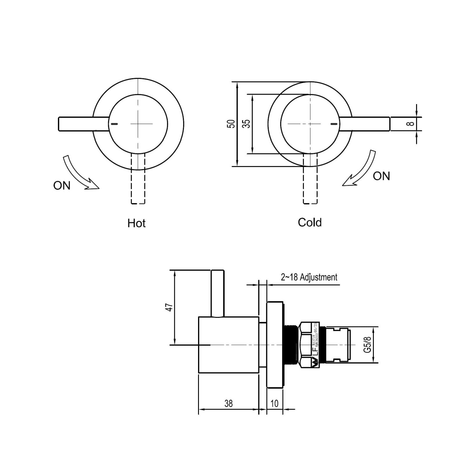 Technical Drawing Suprema Wall Top Assembly - Chrome SUP800WTA_CP - The Blue Space