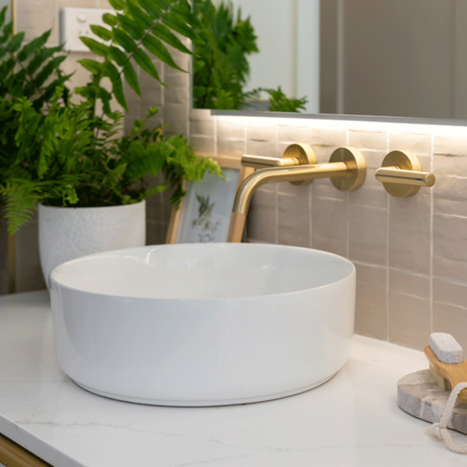 Lifestyle 02 Taupe Olivia Feature Subway Matte 75 x 300mm Porcelain - The Blue Space