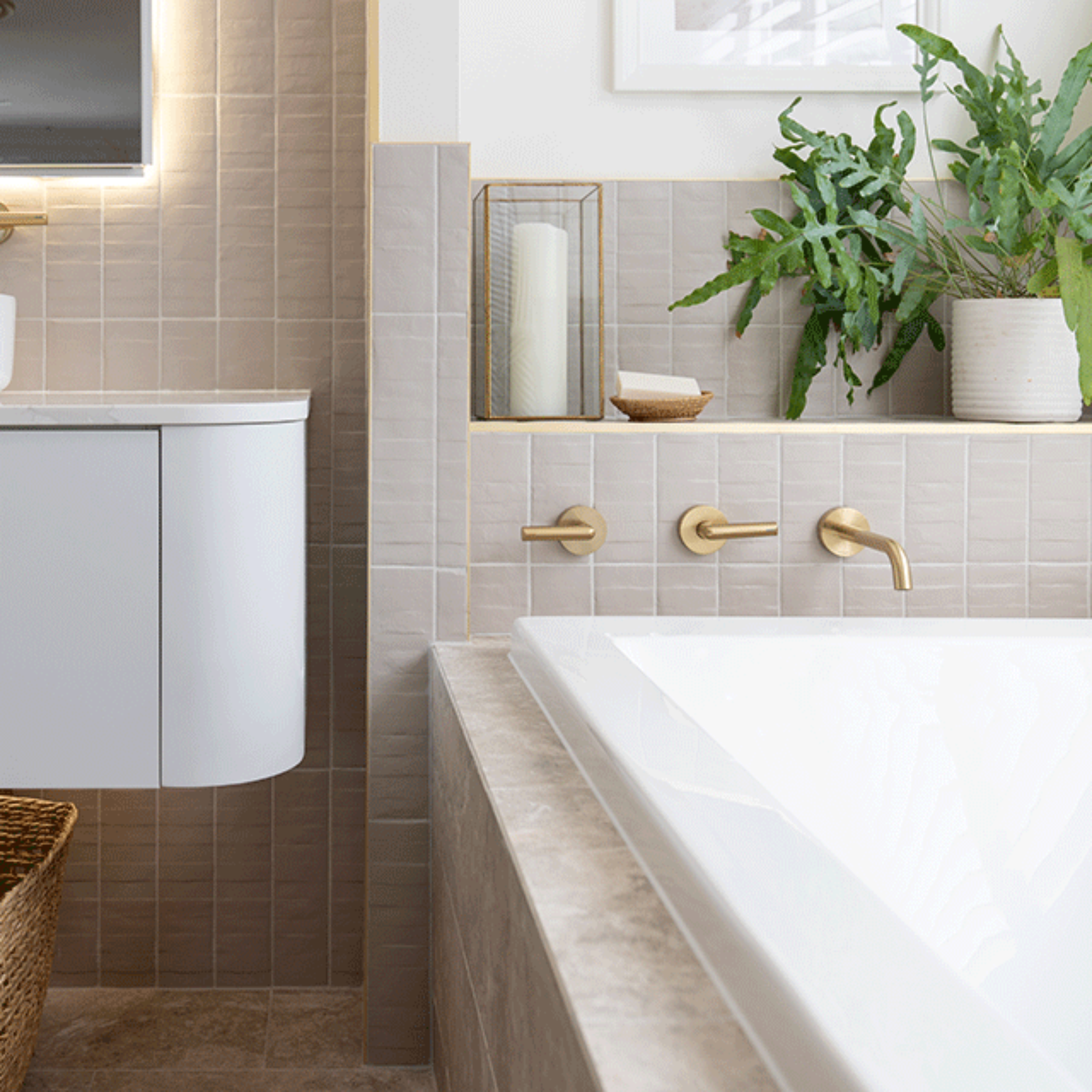 Lifestyle 03 Taupe Olivia Feature Subway Matte 75 x 300mm Porcelain - The Blue Space