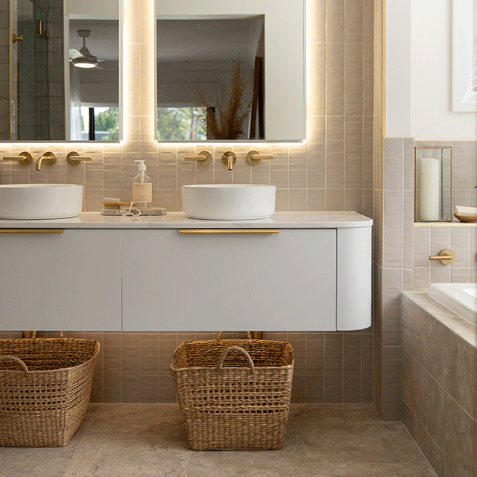 Lifestyle 05 Taupe Olivia Feature Subway Matte 75 x 300mm Porcelain - The Blue Space