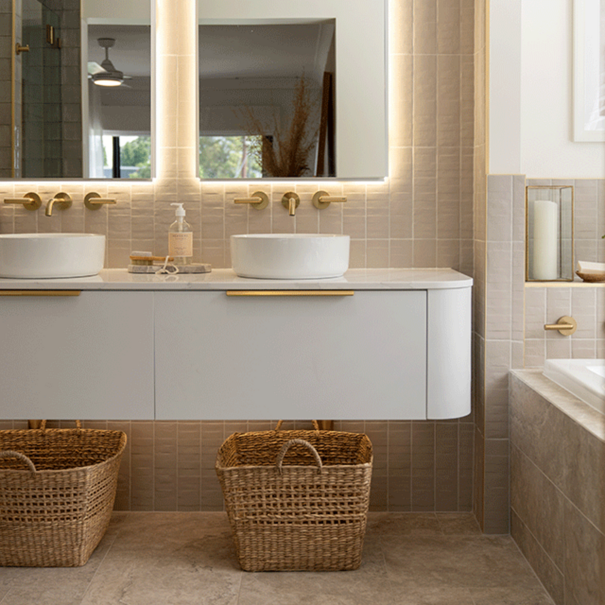 Lifestyle 05 Taupe Olivia Feature Subway Matte 75 x 300mm Porcelain - The Blue Space