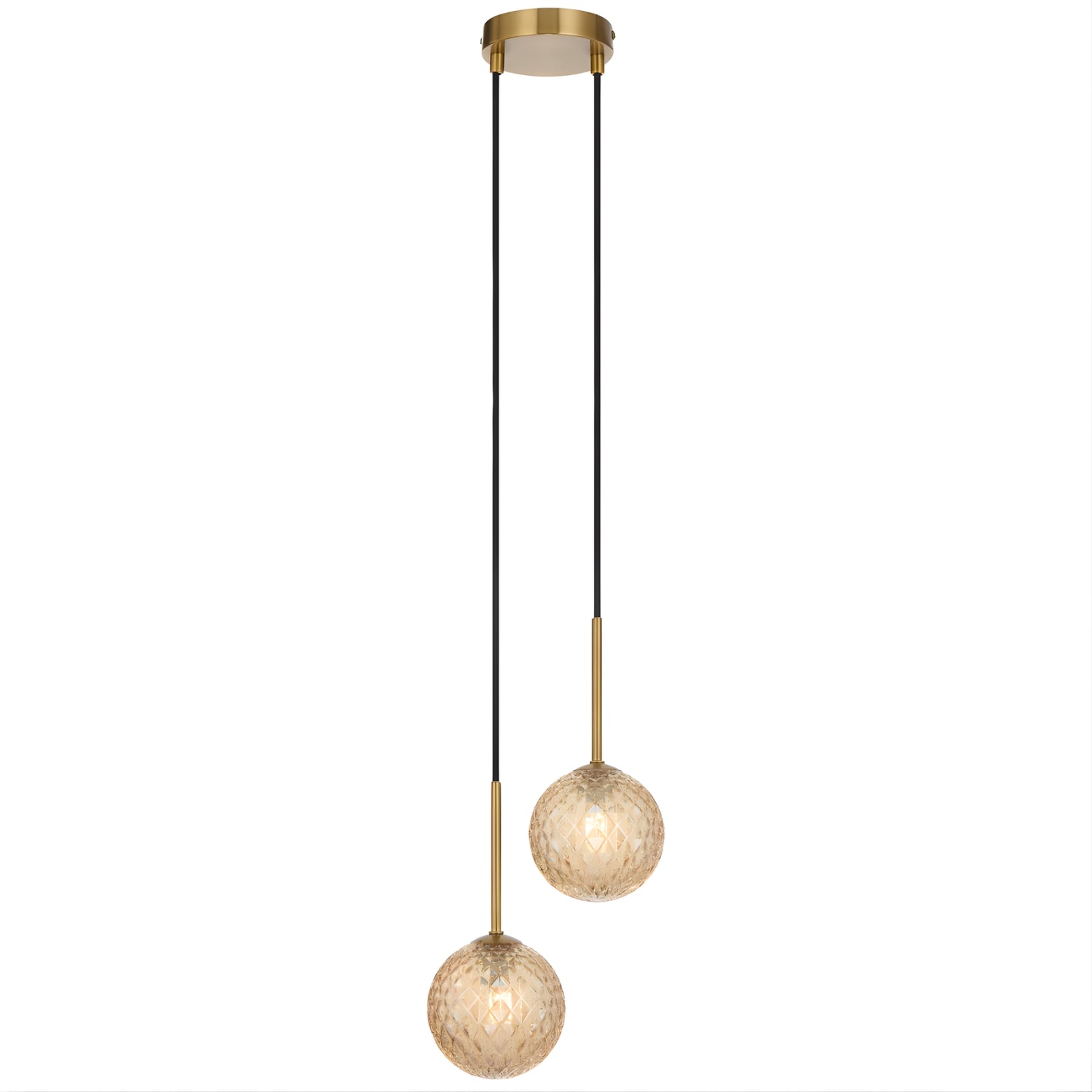 Telbix Gaston 2 Light Pendant G9 Antique Gold Amber Prism GASTONPE2-AGAMT - The Blue Space