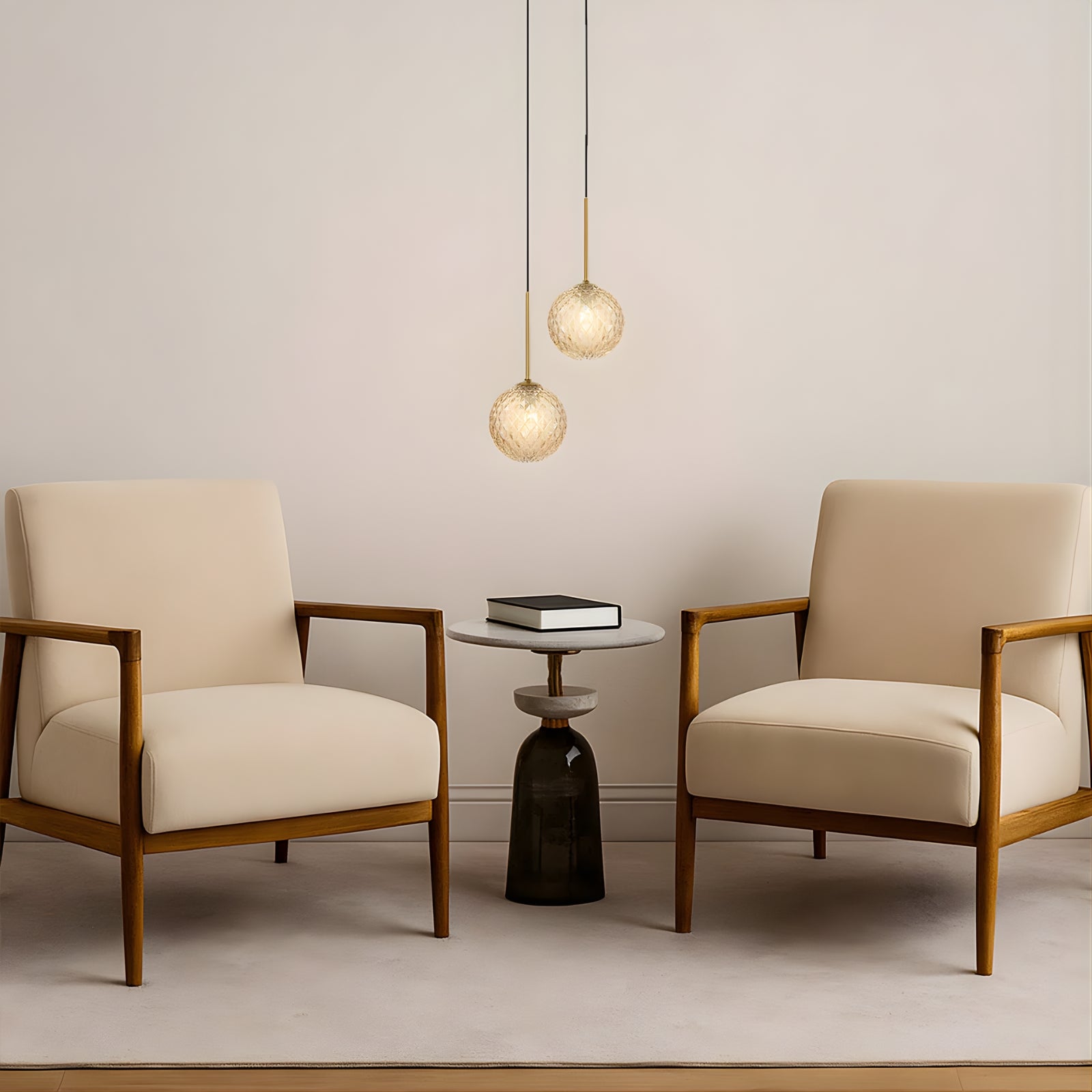 Lifestyle Telbix Gaston 2 Light Pendant G9 Antique Gold Amber Prism GASTONPE2-AGAMT - The Blue Space