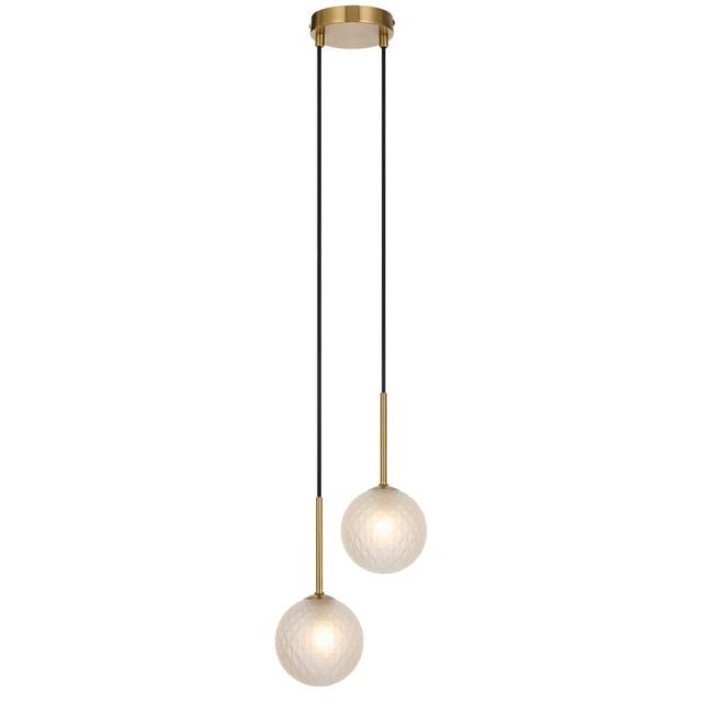 Telbix Gaston 2 Light Pendant G9 Antique Gold Frost Prism GASTONPE2-AGFRT - The Blue Space