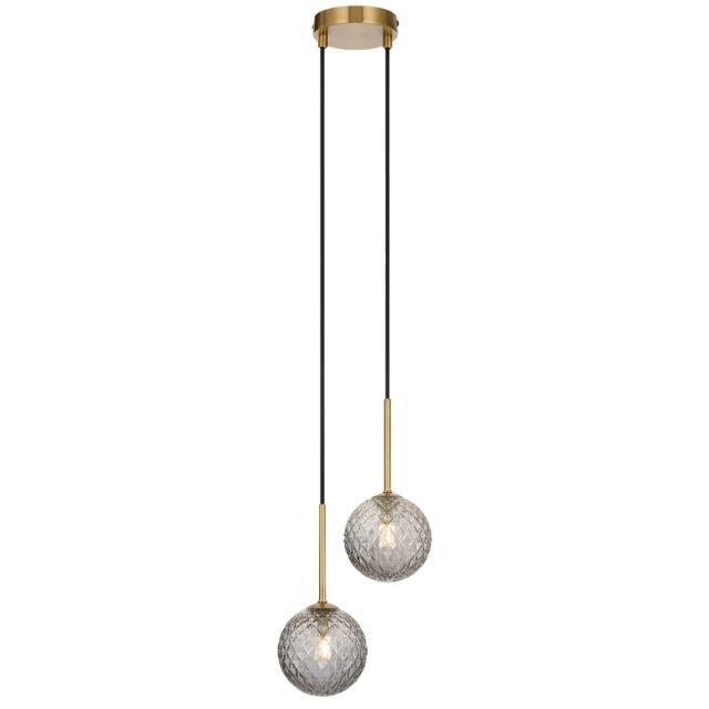 Telbix Gaston 2 Light Pendant G9 Antique Gold Smoke Prism GASTONPE2-AGSMT - The Blue Space
